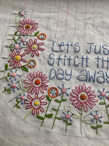 Leanne's House Stitcher's Keeper pattern and kit review - embroidered flowers And words