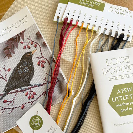 Love Poppet Blackbird at Dawn Cross Stitch Kit
