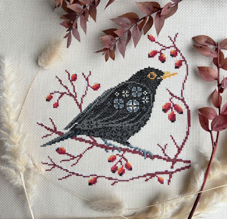 Love Poppet Blackbird at Dawn Cross Stich Kit on Aida