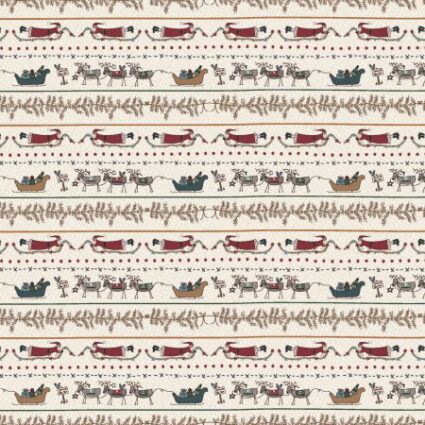 Lynette anderson Hollyberry House Christmas Santa and reindeers on a cream fabric background