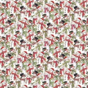 Makower Christmas Jolly Snowman Parade Cream Cotton Fabric