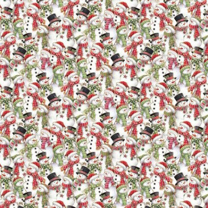 Makower Christmas Jolly Snowman Parade Cream Cotton Fabric