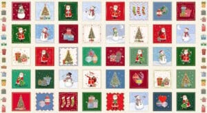 Makower Christmas Jolly Squares Cotton Fabric
