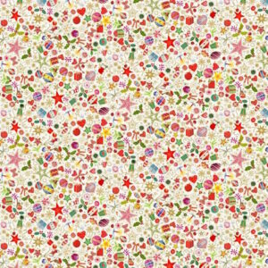 Makower Jolly Christmas Treasures Cream Cotton Fabric