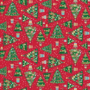 Makower Christmas Wishes Trees Red cotton fabric