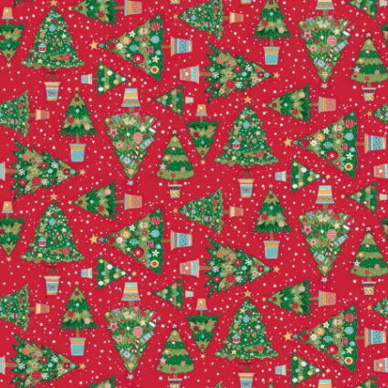 Makower Christmas Wishes Trees Red cotton fabric