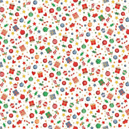 Makower Santa Christmas Scatter Cream cotton fabric