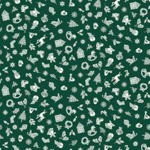 Makower Scandi Christmas Charms dark green cotton fabric