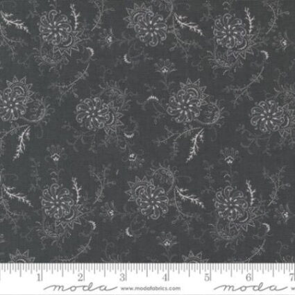 Moda Rustic gatherings Grey swirling Flowers on A dark Grey fabric Background by Primitive gatherings