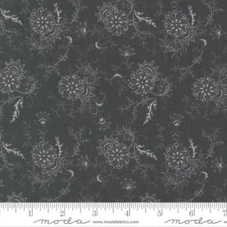 Moda Rustic gatherings Grey swirling Flowers on A dark Grey fabric Background by Primitive gatherings