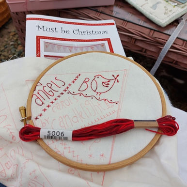 Must be Christmas Bunting kit review with embroidery started by anny patches, designed by Marg Low