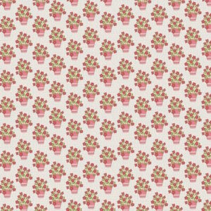 Natalie Bird Out and About Baskets of Flowers Cream from Devonstone cotton fabric