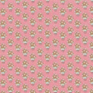 Natalie Bird Out and About Baskets of Flowers Pink from Devonstone Cotton Fabric