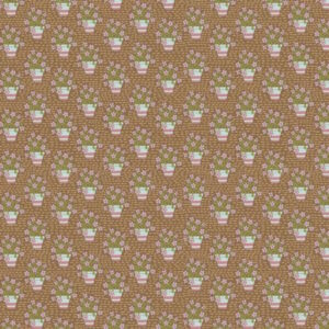 Natalie Bird Out and About Baskets of Flowers Tan from Devonstone Cotton Fabric