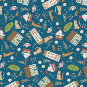 Natalie Bird Out and About Feature Fabric Blue from Devonstone cotton Fabric