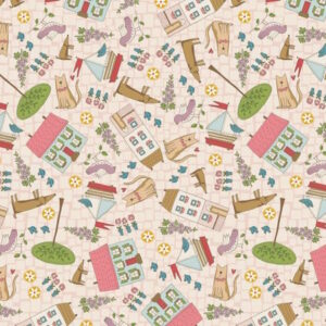 Natalie Bird Out and About Main Feature Fabric Pink from Devonstone Cotton Fabric