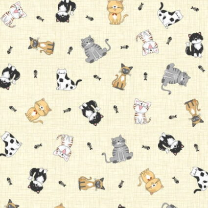 Nutex Canines and Felines Little cats on a cream fabric background