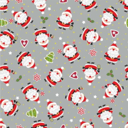 Nutex Little Santa Novelty Christmas Fabric Grey