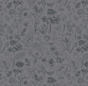 P and B Textiles Au Nature Outlined Flowers Dark Grey