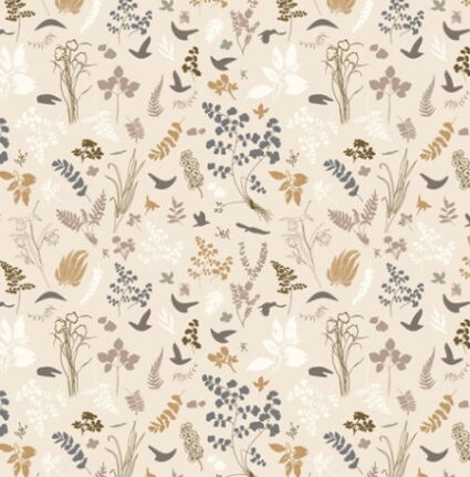 P and B Textiles Au Nature Scattered Leaves Cream by Jacqueline Schmidt