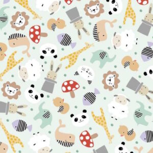 P and B textiles Dream Drifters Tossed Animals Light Mint by Turnowsky