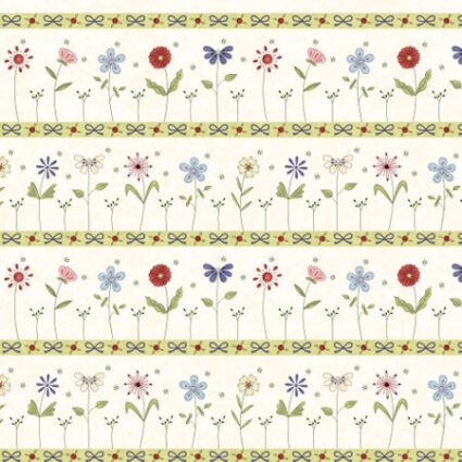 Pocketful of Posies Fabric Collection by Gail Pan Cream Flower Border Stripe