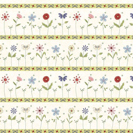 Pocketful of Posies Fabric Collection by Gail Pan Cream Flower Border Stripe