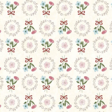 Pocketful of Posies Fabric Collection by Gail Pan Cream Posie Words