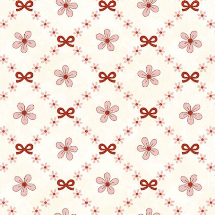 Pocketful of Posies Fabric Collection by Gail Pan Cream and Red Trellis Bows