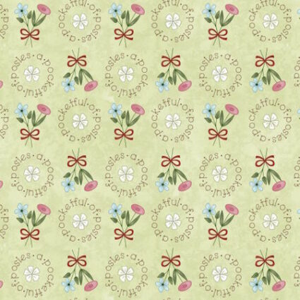 Pocketful of Posies Fabric Collection by Gail Pan Green Posie Words