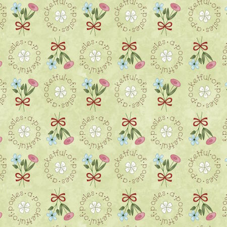 Pocketful of Posies Fabric Collection by Gail Pan Green Posie Words