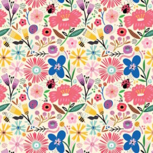 Poppie Cotton Hey Love Bug Blooming Natural Floral Cotton Fabric