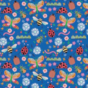 Poppie Cotton Hey Love Bug Blue Cotton Fabric
