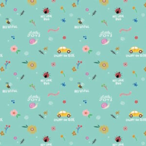 Poppie Cotton Hey Love Bug Little Joys Teal Cotton Fabric