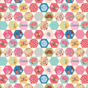 Poppie Cotton Hey Love Bug Multi coloured Hexagons