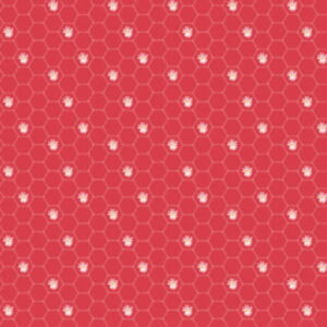 Poppie Cotton Sunshine hexagons and daisies red