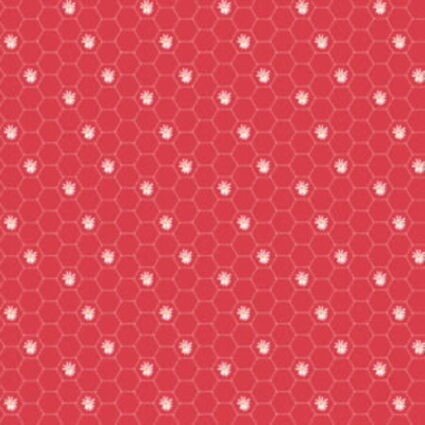 Poppie Cotton Sunshine hexagons and daisies red