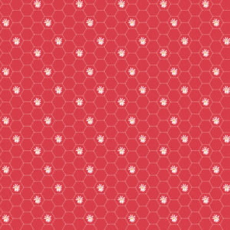 Poppie Cotton Sunshine hexagons and daisies red