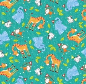 Studio E Baby Love Tossed Animals on a teal fabric background by Victorai Hutto