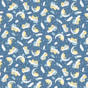StudioE Lucky Duck Sleepy Ducks Blue cotton fabric
