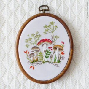 Mini Oval embroidery Kit Forest Mushrooms