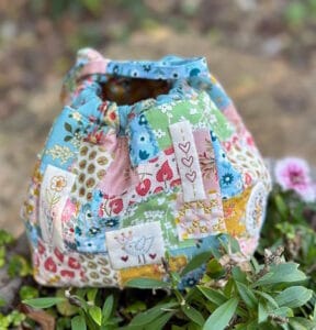 The Birdhouse Little Bitty Boho Drawstring Bag Pattern with pre-printed stitchery fabric