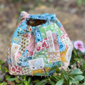 The Birdhouse Little Bitty Boho Drawstring Bag Pattern with pre-printed stitchery fabric