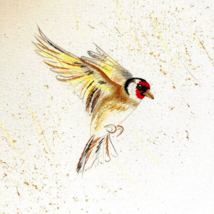 The Bluebird Embroidery Company Colour in Flight Goldfinch combining paint with Stitch Kit