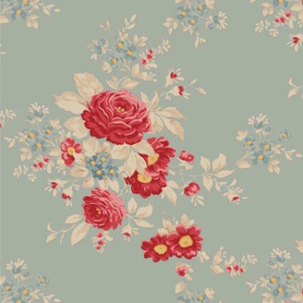 Tilda Merry Little Christmas Carol Duck egg blue floral cotton fabric