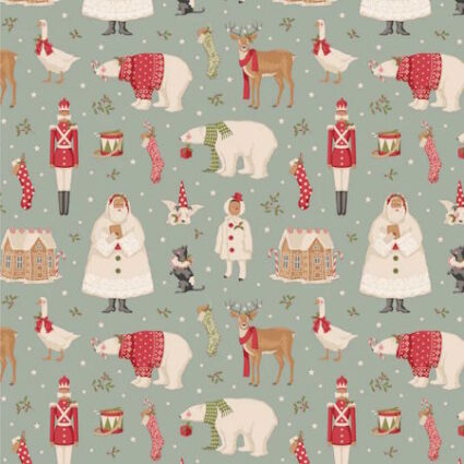 Tilda Merry Little Christmas Winterfriends Duck Egg Blue Feature Fabric