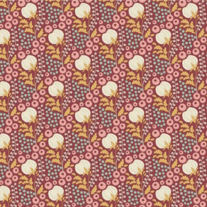 Tilda Sanctuary Cottonfield Maroon Cotton Fabric