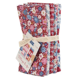 Tilda Village Life 5 Fat quarters Burgundy