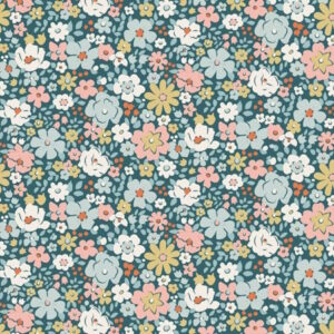 Tilda Village Life Esther Petrol Blue Cotton Fabric