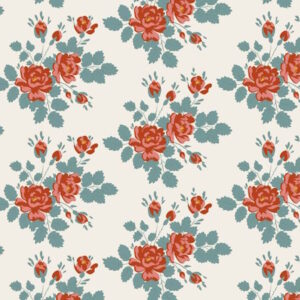Tilda Village Life Myrtle Teal Cotton Fabric